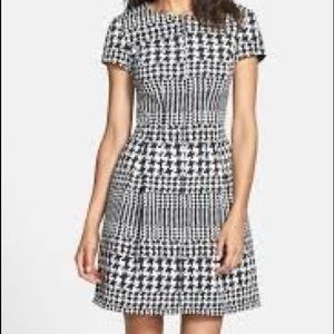 Eliza J Zip Front Houndstooth Jacquard Fit Dress